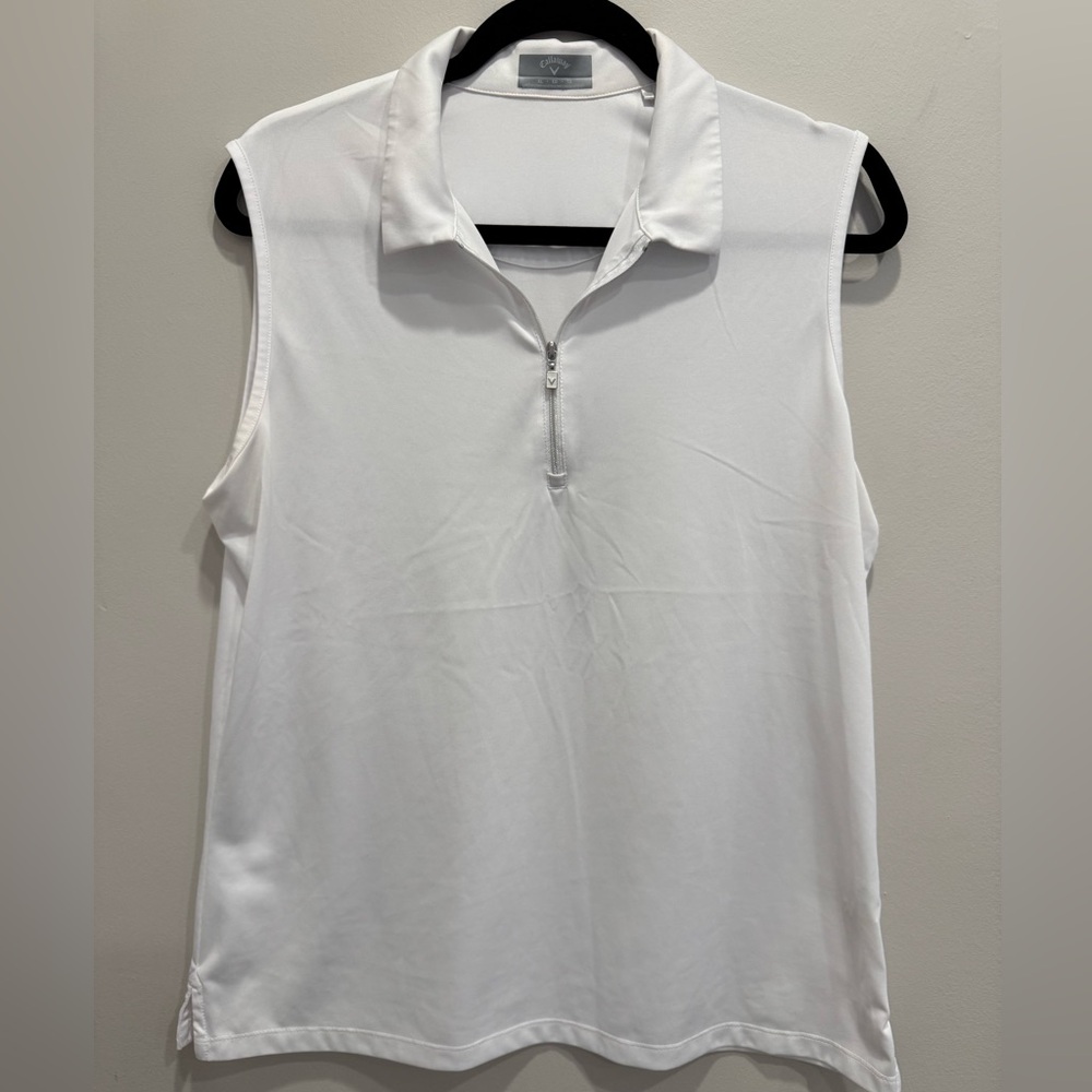 Callaway Women’s Sleeveless White Zip Polo Golf Top XL